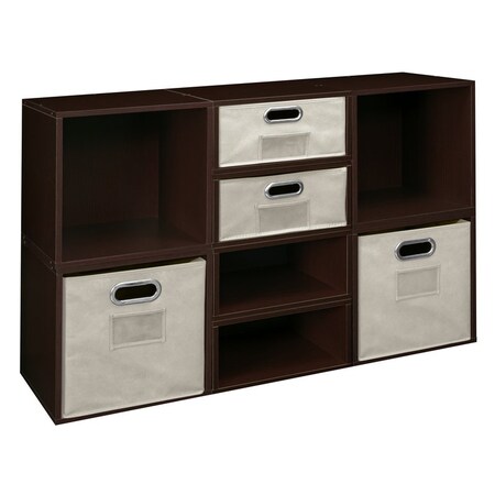 Regency Niche Cubo Storage Organizer Open Bookshelf Set- 4 Full Cubes/4 Half Cubes with Foldable Storage Bins- Truffle/Natural PC4F4HTF-2F2HNT